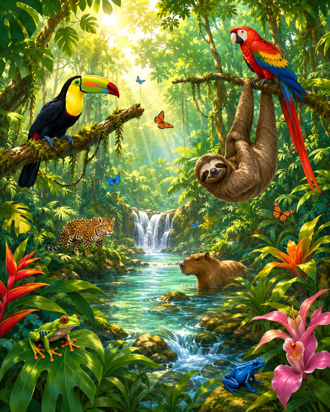 Macaw in the Treetops printable coloring page