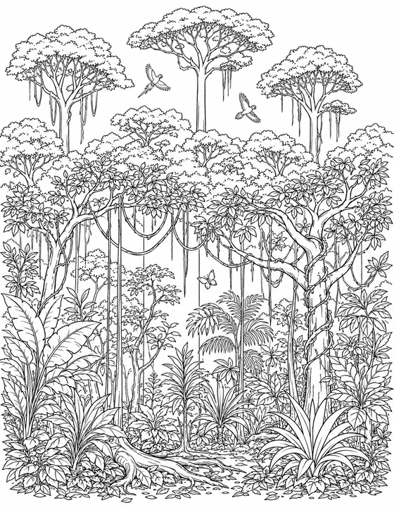 Amazon Rainforest Canopy Coloring Page