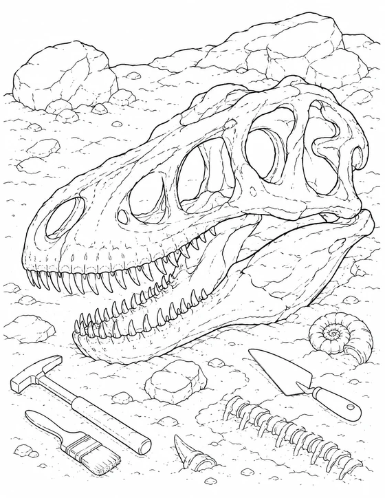 Detailed Dinosaur Skull Coloring Page