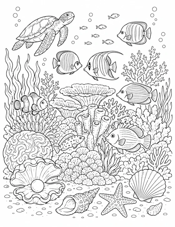 Printable Coral Reef Coloring Page