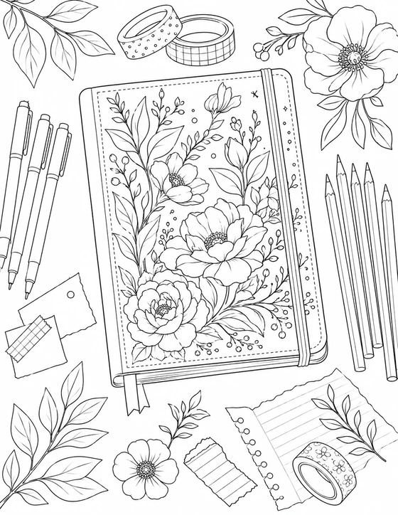 Detailed Journal Cover Coloring Page