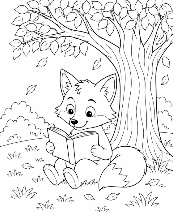 Fox Reading Coloring Page