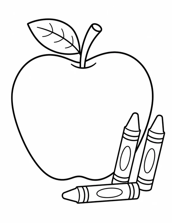 Apple with Crayons Coloring Page