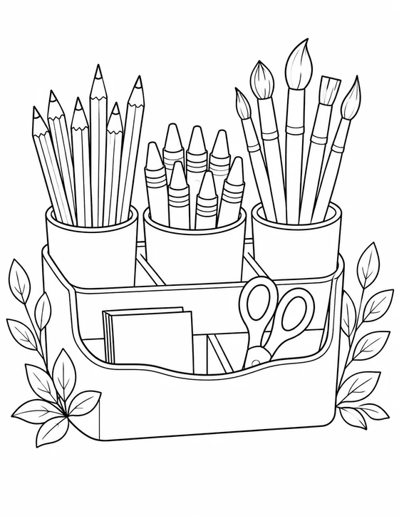 Printable Art Supplies Cup Coloring Page