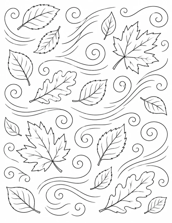 Printable Autumn Leaves Pattern Coloring Page