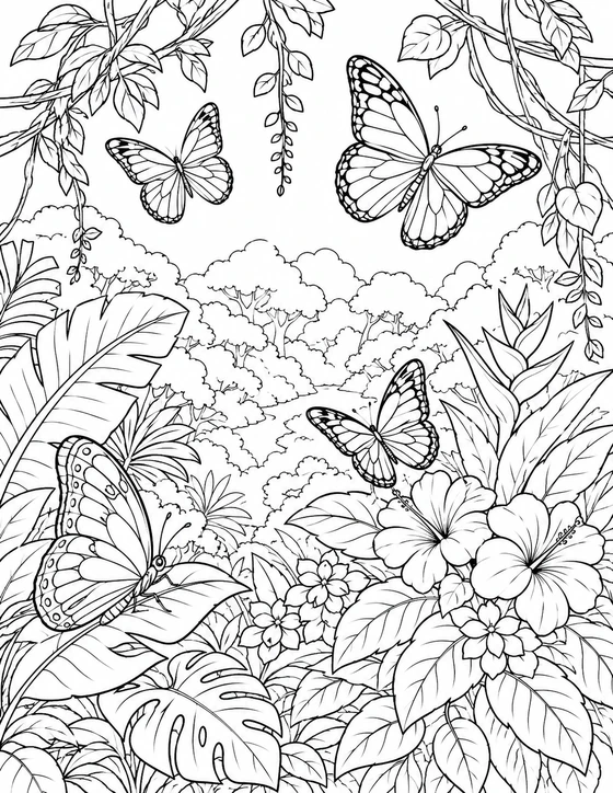 Rainforest Butterflies Coloring Page