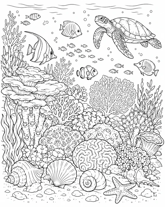 Coral Reef Scene Coloring Page