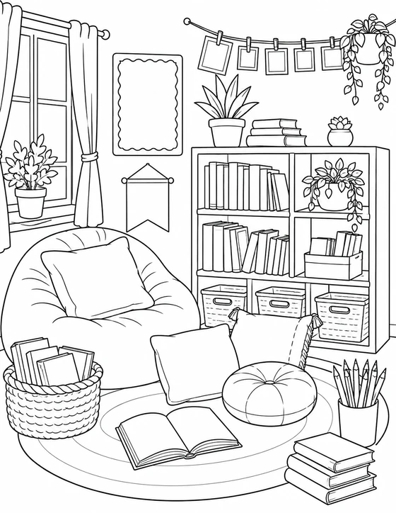 Printable Reading Corner Coloring Page