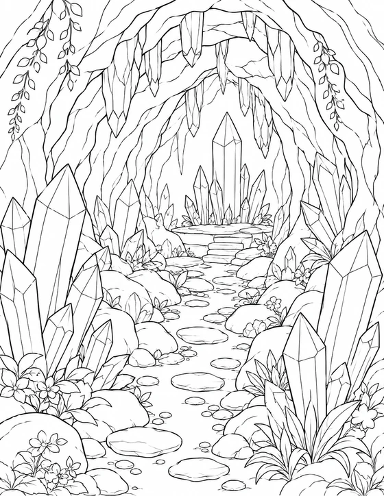 Printable Crystal Cave Coloring Page