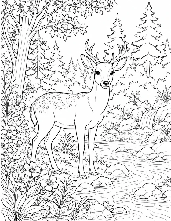Deer in the Forest Coloring Page