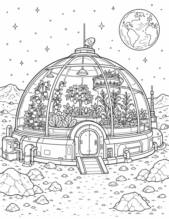 Printable Space Colony Coloring Page