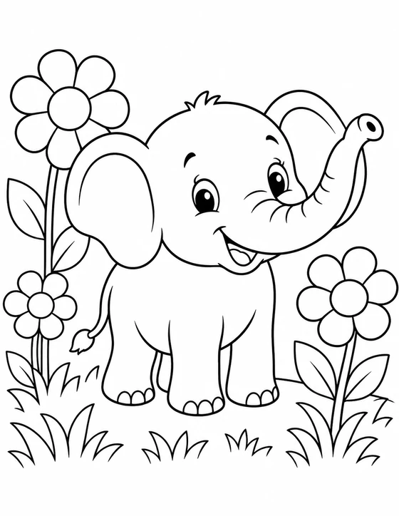 Easy Elephant Coloring Page