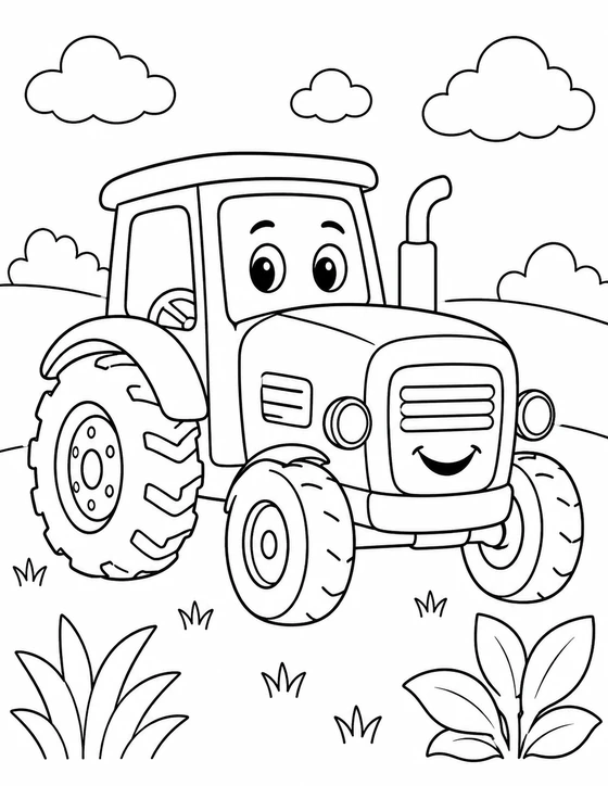 Easy Farm Tractor Coloring Page
