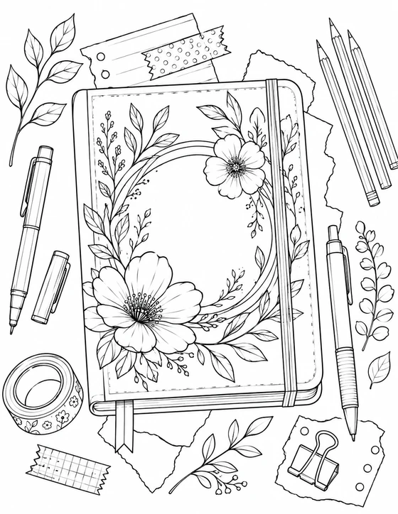 Detailed Floral Journal Cover Coloring Page
