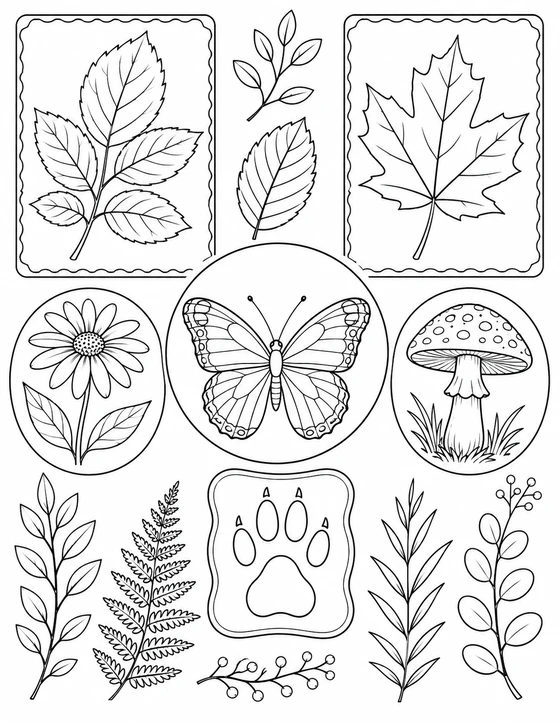 Leaf and Butterfly Grid Coloring Page