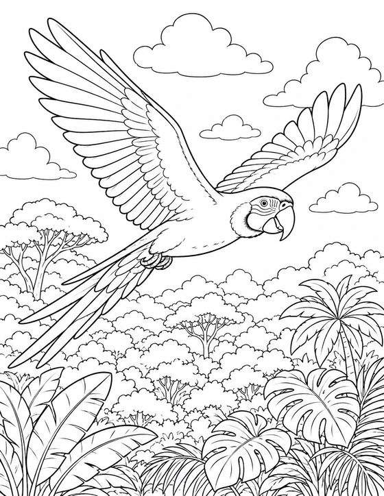 Printable Flying Macaw Coloring Page