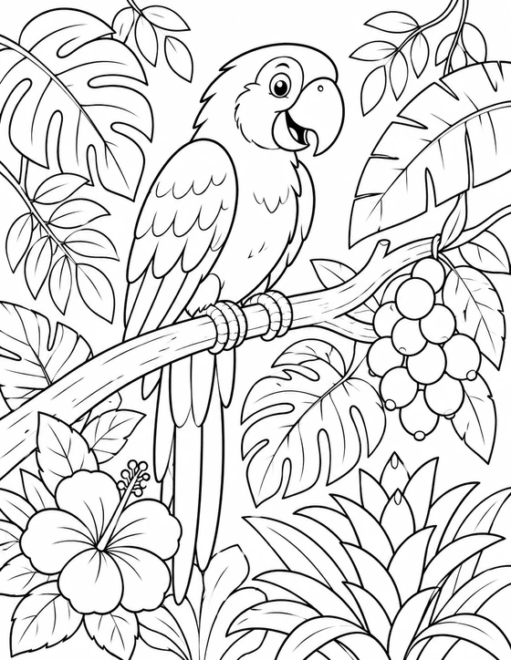 Macaw in the Treetops printable coloring page