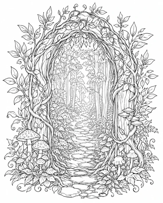 Printable Forest Archway Coloring Page