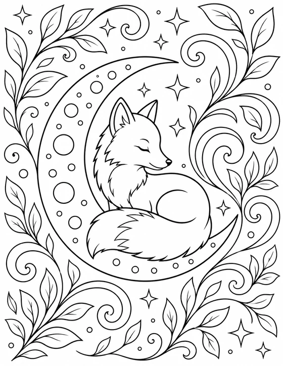 Detailed Moonlit Fox Coloring Page