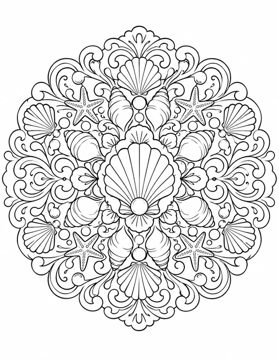 Detailed Shell Medallion Coloring Page