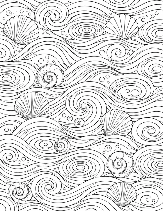 Printable Sea Waves Pattern Coloring Page