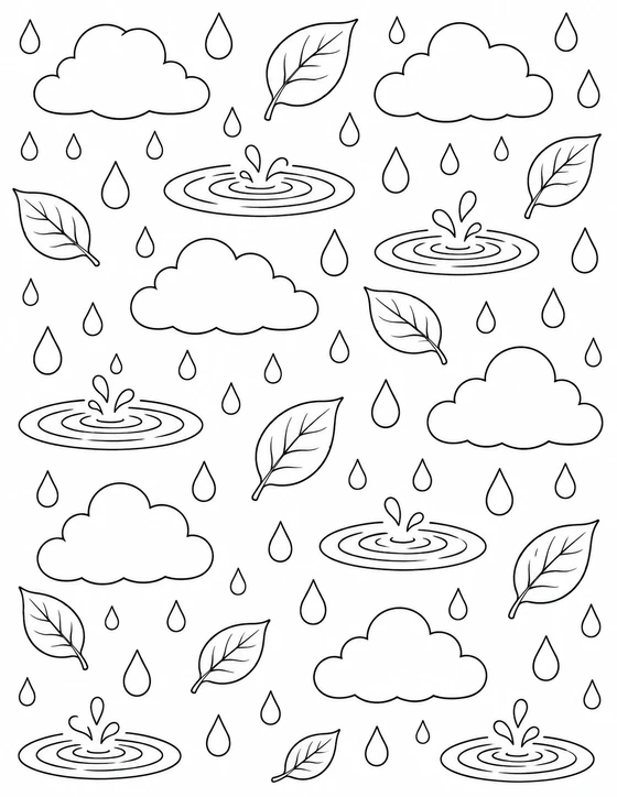 Printable Rain Cloud Pattern Coloring Page