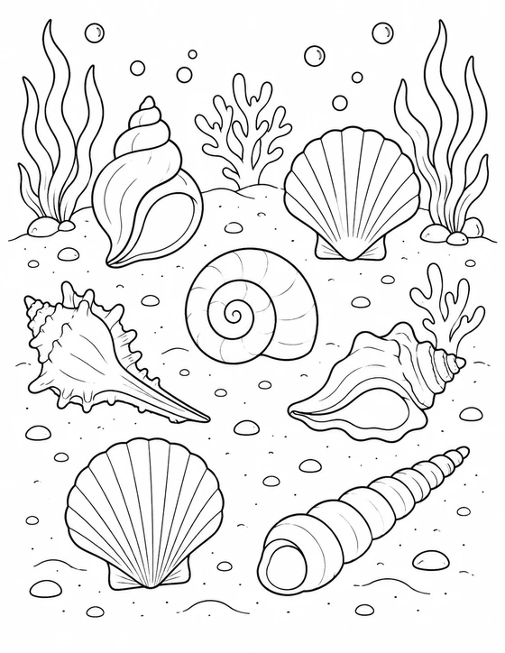 Easy Seashells Coloring Page