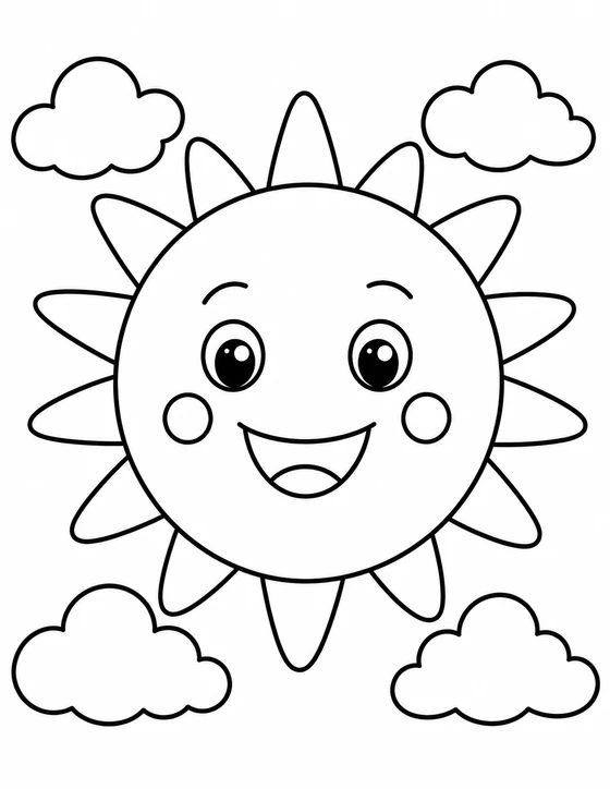 Easy Smiling Sun Coloring Page