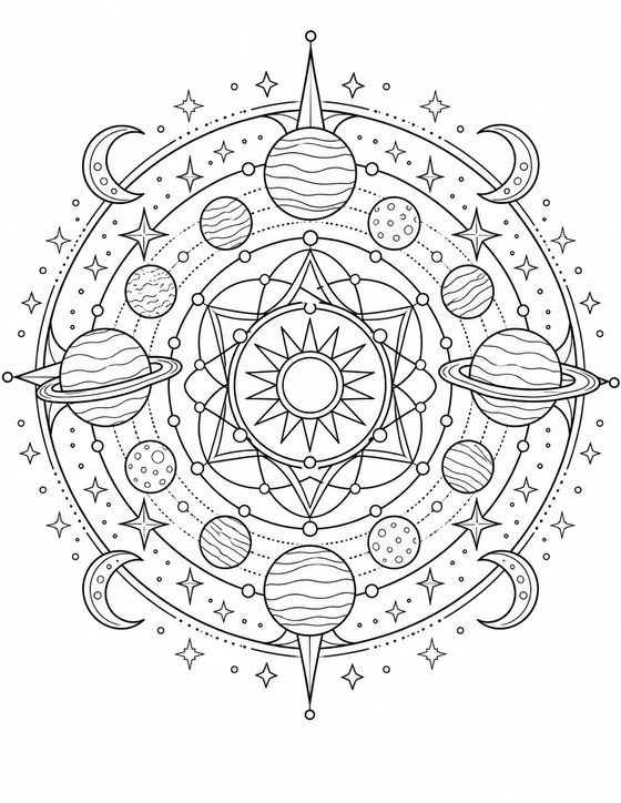 Cosmic Space Mandala Coloring Page