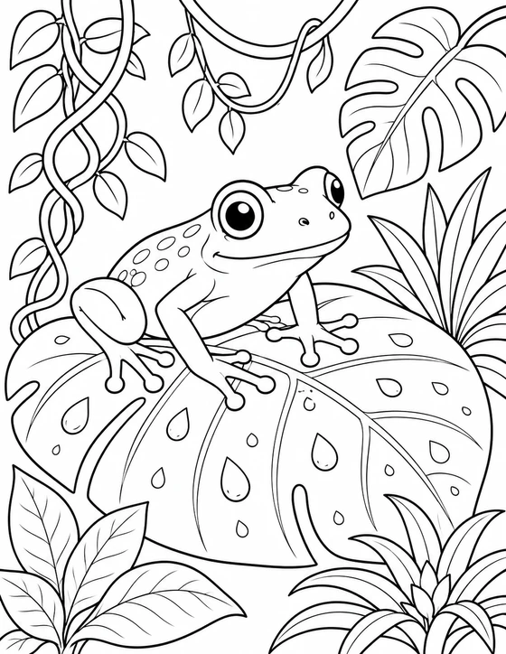 Tree Frog on a Leaf Coloring Page