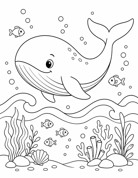 Easy Deep-Sea Whale Coloring Page