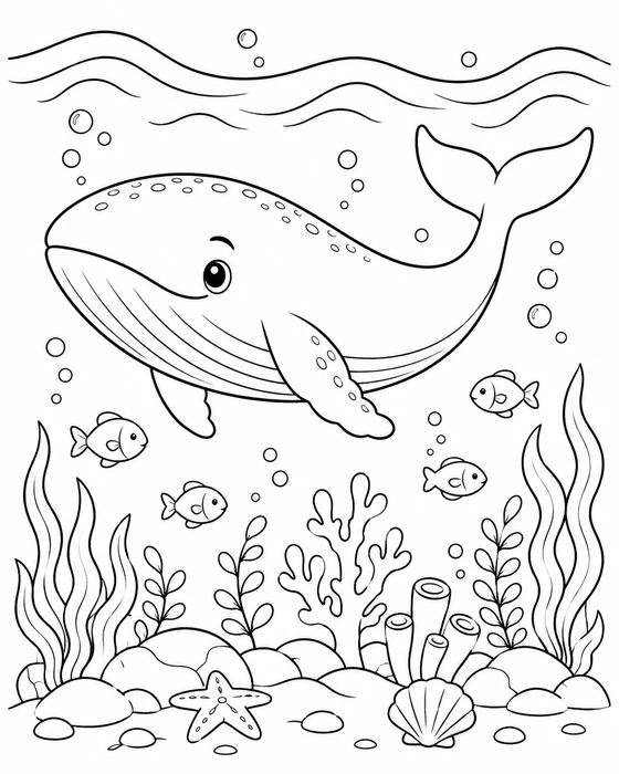 Easy Whale Coloring Page