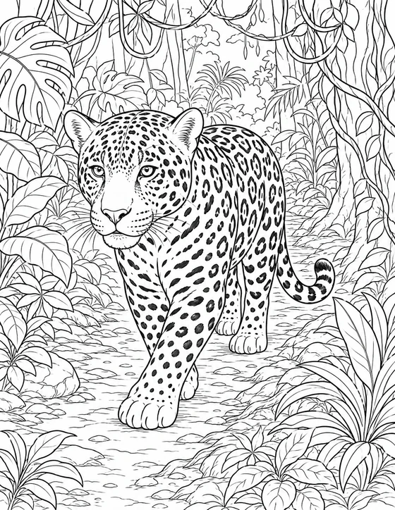 Jaguar Rainforest Path Coloring Page