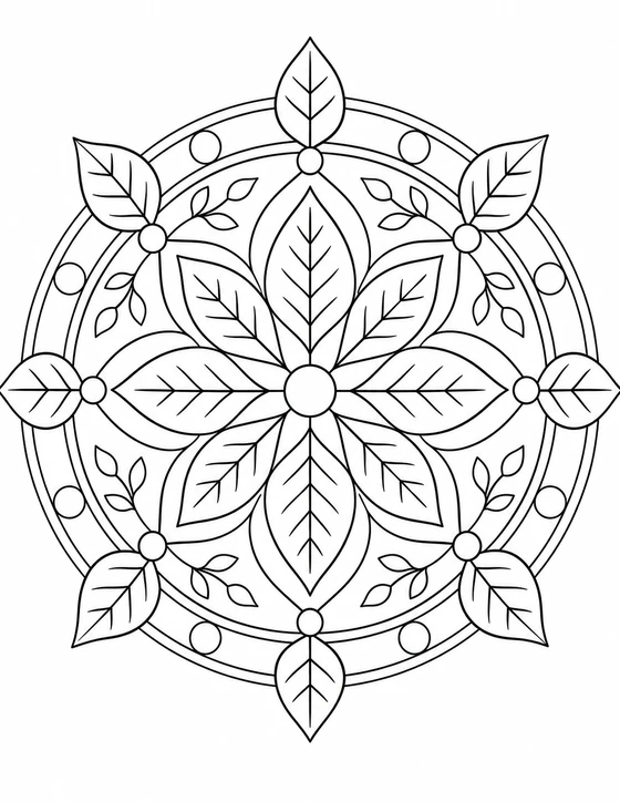 Printable Leaf Mandala Coloring Page