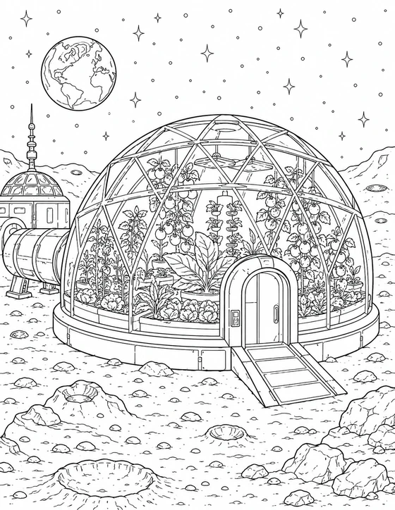 Printable Moon Base Coloring Page
