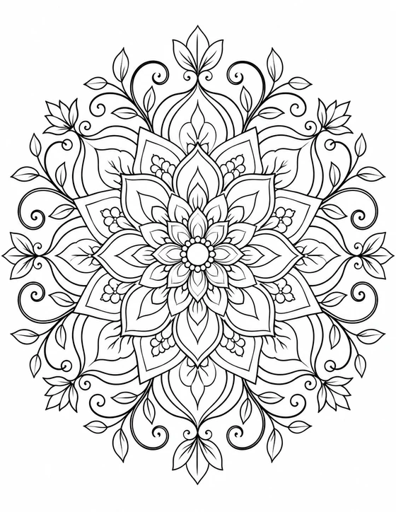 Detailed Floral Mandala Coloring Page