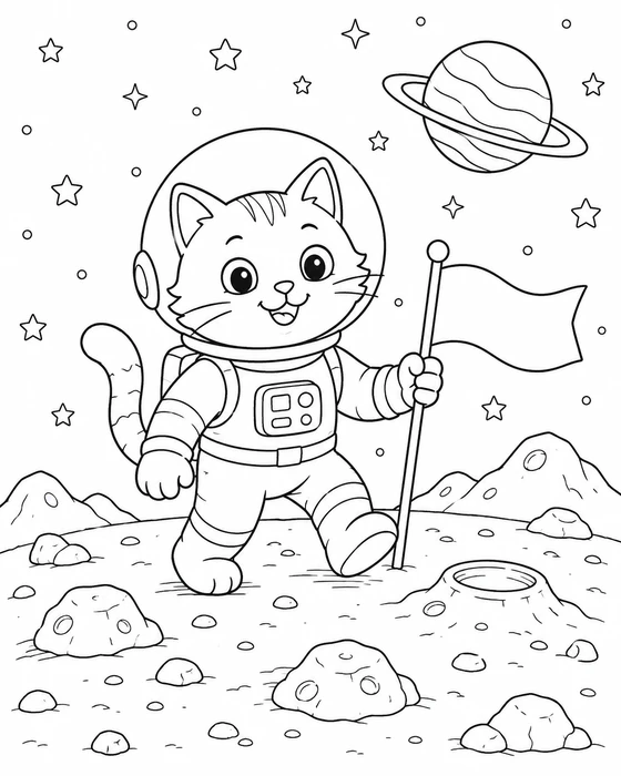Astronaut Cat Coloring Page
