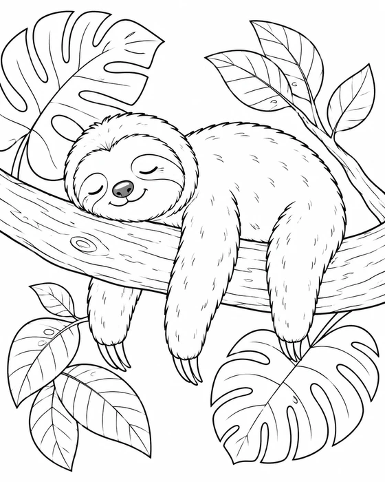 Easy Sloth Coloring Page