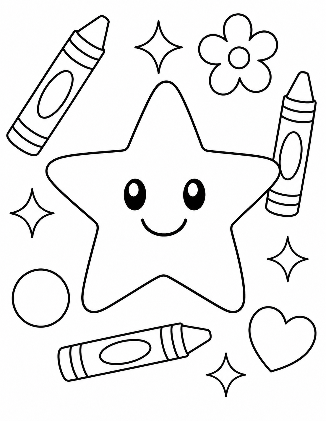 Classroom Crayon Star printable coloring page line art