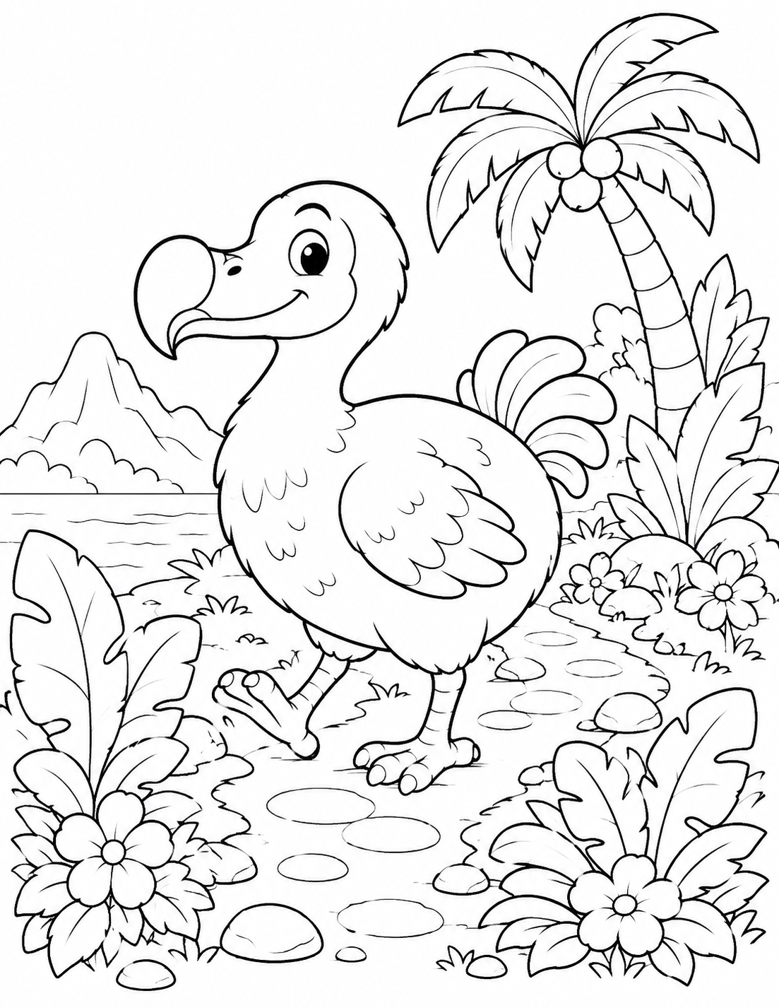 Dodo Island Path printable coloring page line art