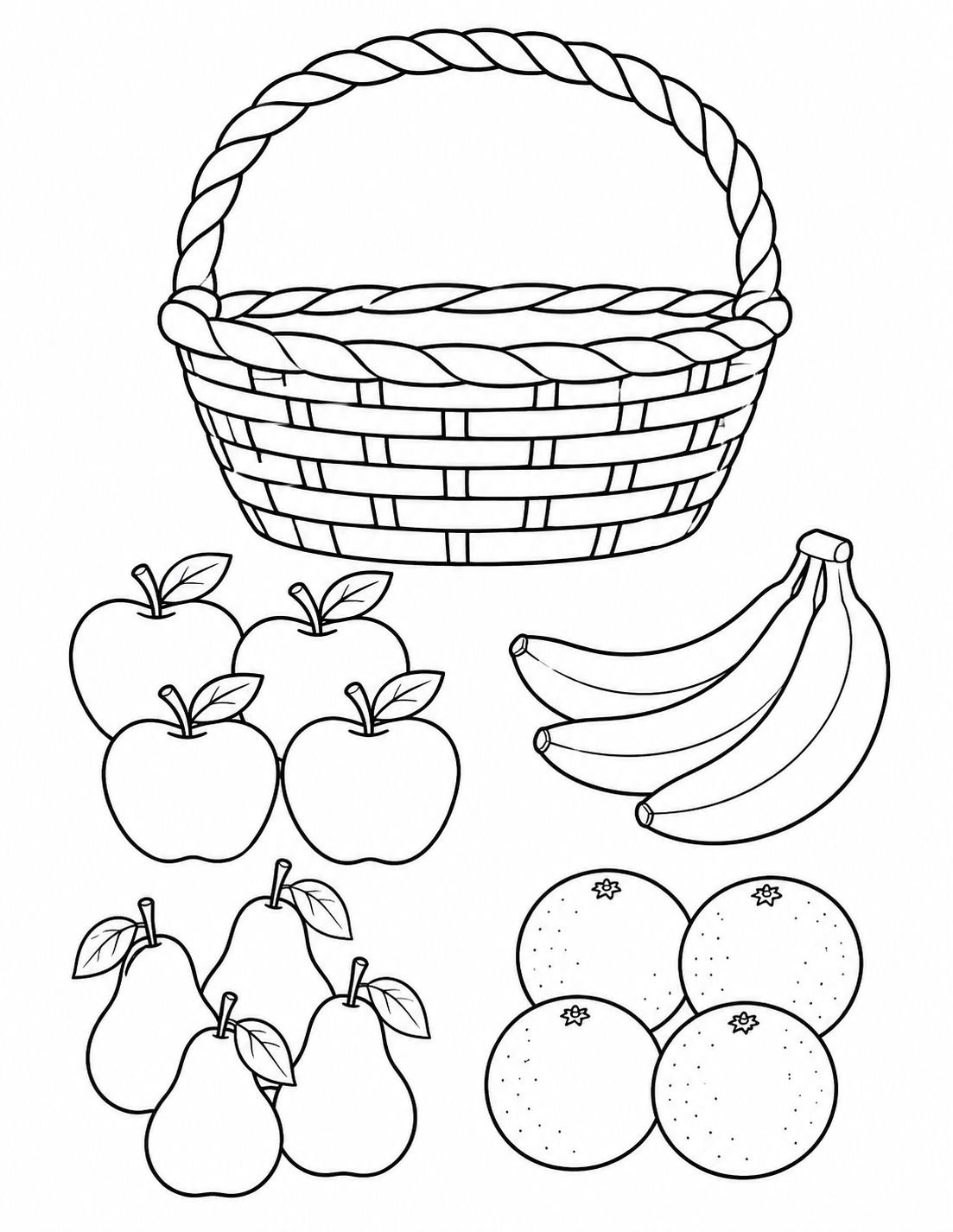 Basket of Fruit printable coloring page line art