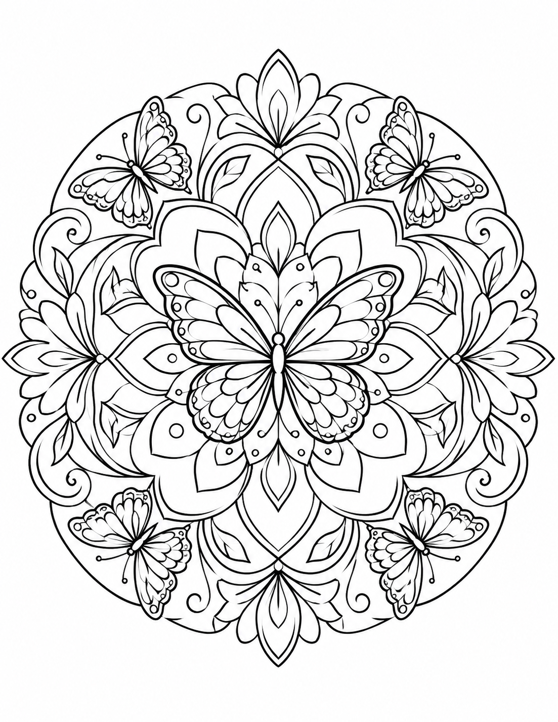 Butterfly Mandala Pattern printable coloring page line art