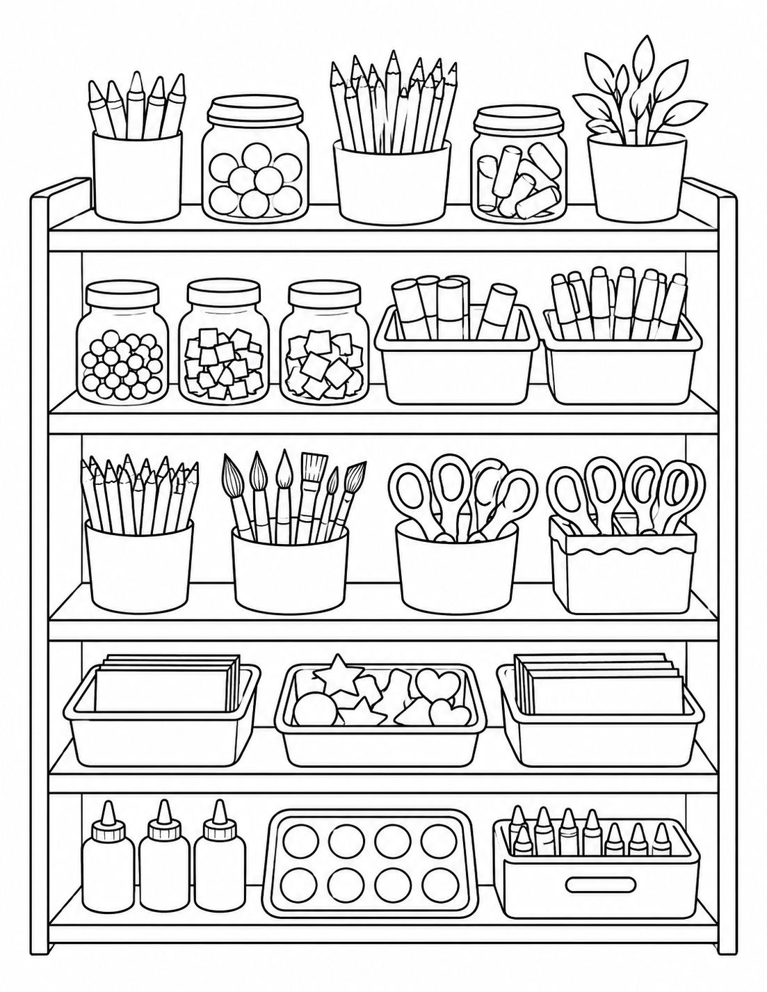 Desenho de Prateleira de Materiais para Colorir e Imprimir — desenho em traço para colorir e imprimir