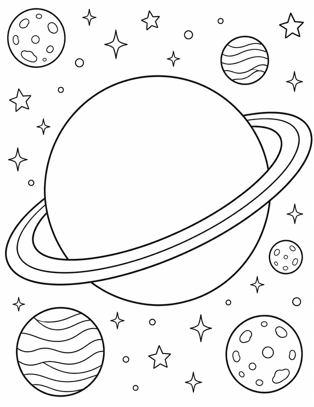 Cosmic Planets and Stars printable coloring page line art