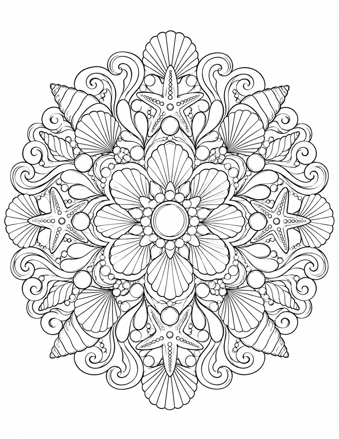 Flower Burst Mandala printable coloring page line art