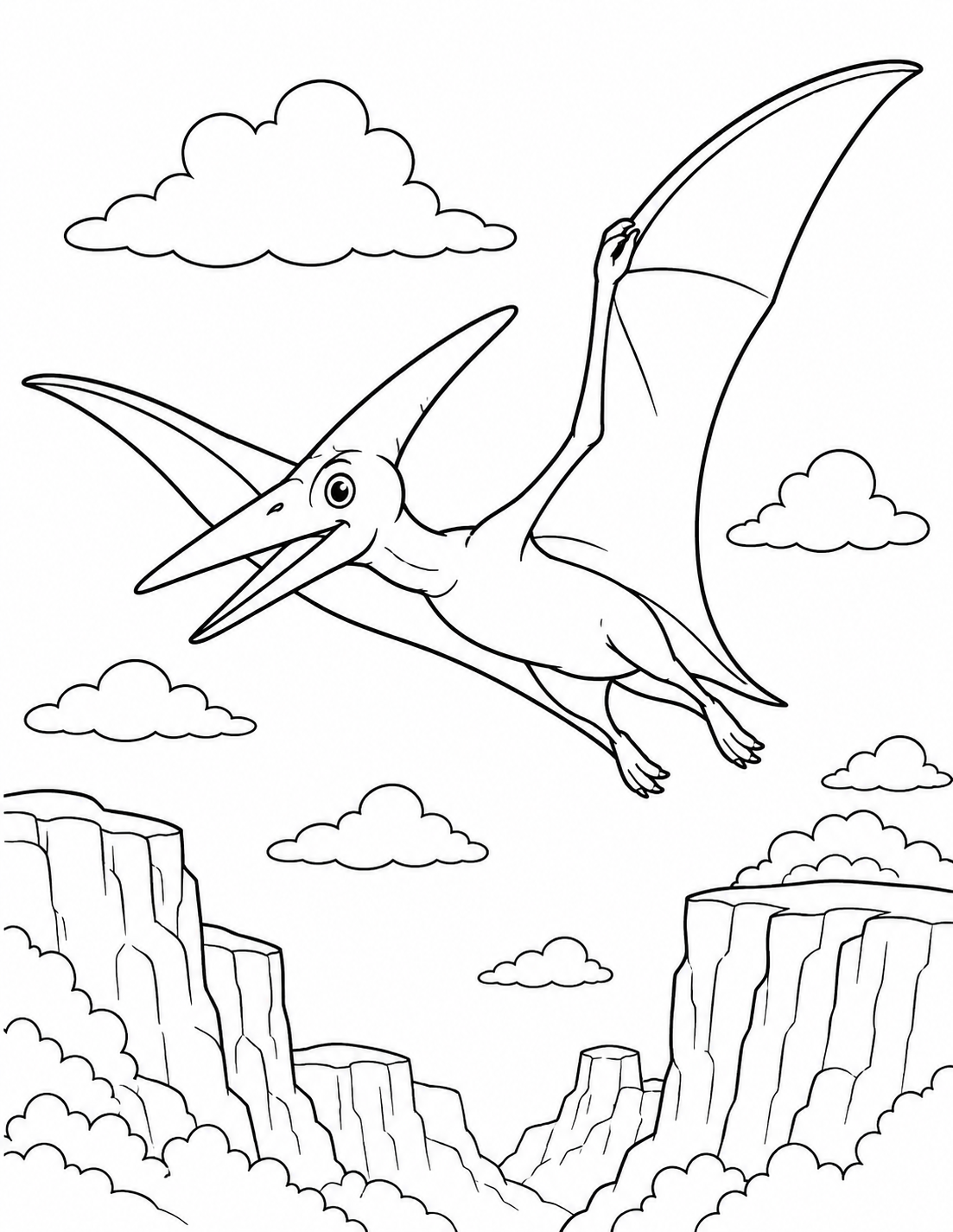 Flying Pterodactyl printable coloring page line art