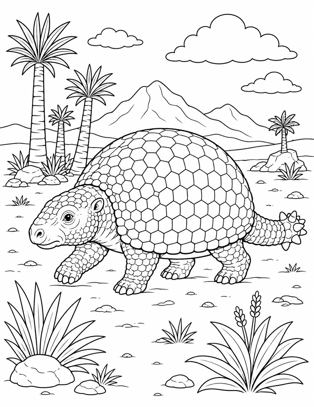 Glyptodon Armored Mammal printable coloring page line art