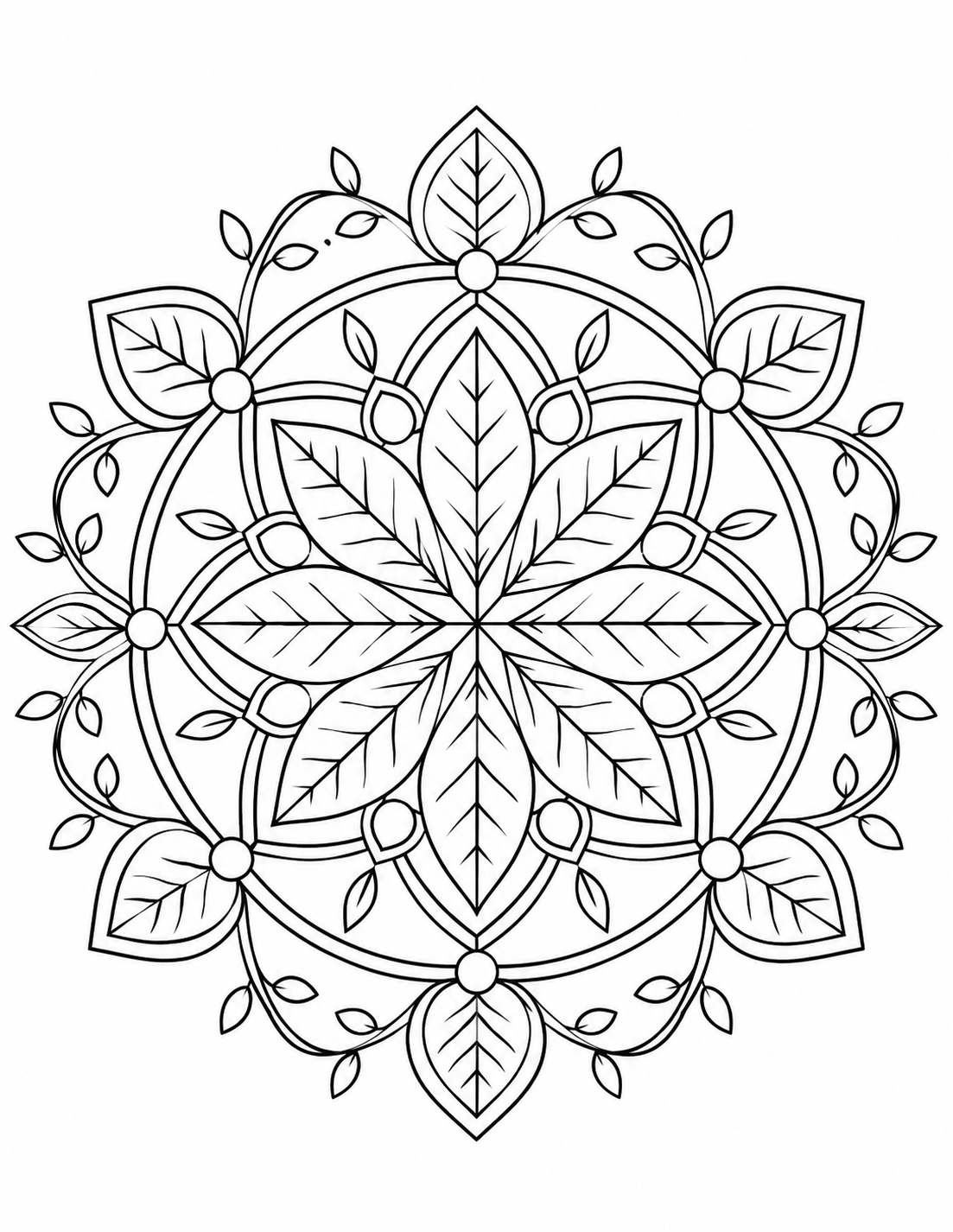 Leaf Mandala printable coloring page line art