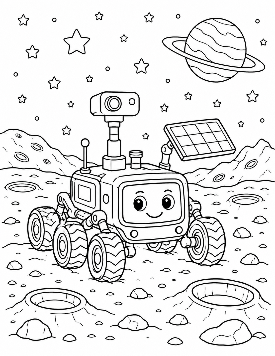 Mars Rover Exploring printable coloring page line art