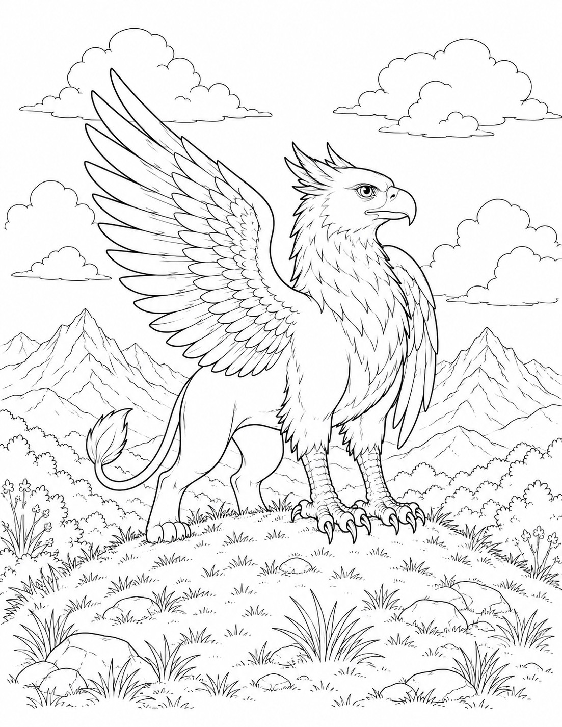 Mythical Garden Guardian printable coloring page line art